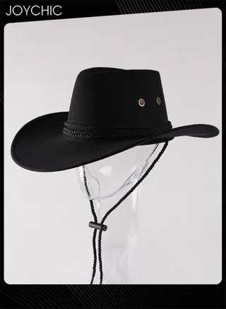 Classic Wide Brim Sun Protection Western Cowboy Style Hat with Adjustable Drawstring for Men Women Outdoor Travel Camping Black 