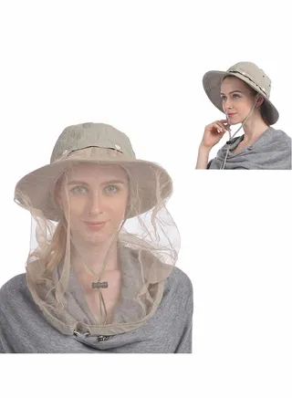 Head Net Hat, 50+ UPF Protection Safari Hat with Removable Mesh Hidden Netting 