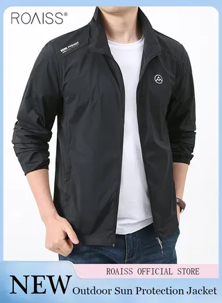 Outdoor Ice Silk Lightweight Sun Protection Coat Men'S Daily Casual Fashion Long Sleeve Zipper Opening Stand Collar Jacket 