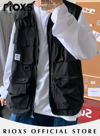 Men's Loose Cargo Utility Vest Multi Pockets Sleeveless Jacket for Fishing Travel Outdoor Activities 