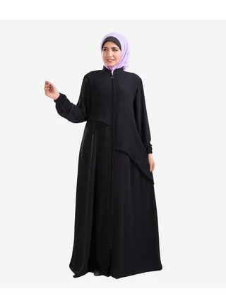 Chiffon zipper abaya black crepe material 