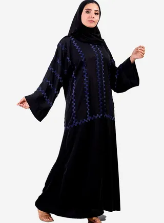 Black silk abaya with colored stripes 
