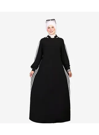 Black crepe abaya with white side stripes 