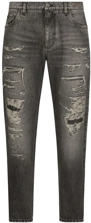 Distressed Ripped-Detail Skinny Jeans