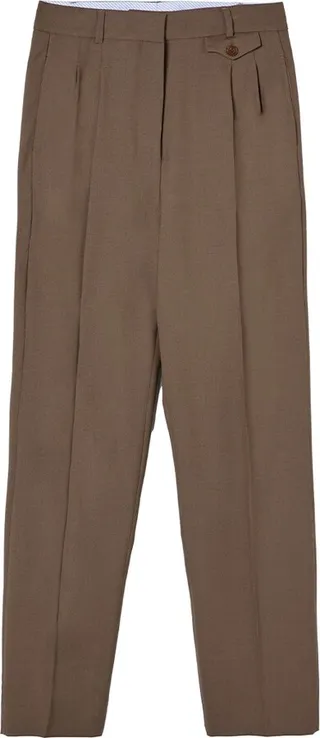 A LINE - Pleat Detail Straight-Leg Trousers- Coffee