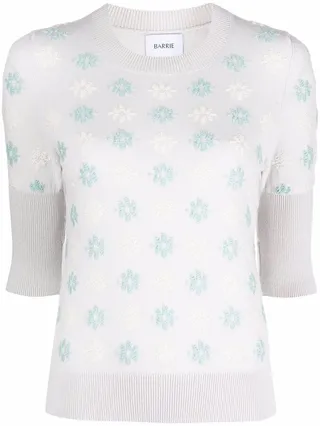 Short-Sleeved Floral Cashmere Top