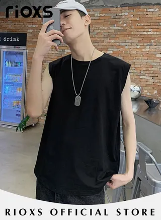 Men's Summer Street Vest Casual Solid Color Sleeveless Sports T-Shirt Loose Workout Tank Top 