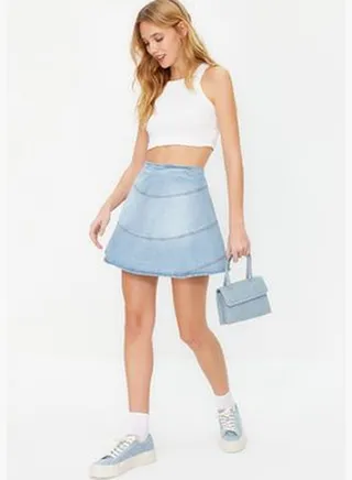 Blue Flounce High Waist Mini Denim Skirt TWOSS24ET00062