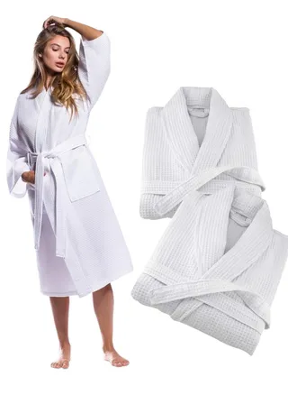 2 Pieces Soft Waffle  Bathrobe Standard Sizes 