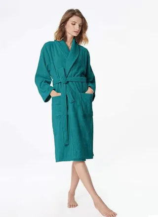 Peacock Green Colour Lightweight Summer Fresh Cotton Unisex Spa  Bathrobe XXXL Size 