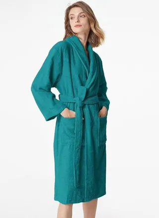 Peacock Green Colour Terry Pattern Unisex Dressing   Bathrobe XXL Size Hotel And Spa 