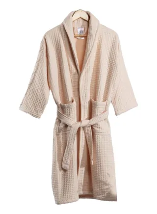 Spa Waffle Terry Reversible Bathrobe S/M, Peach – 450 GSM 