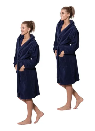 2 Pieces Navy Blue Color Spa Terry Bathrobe Small size 