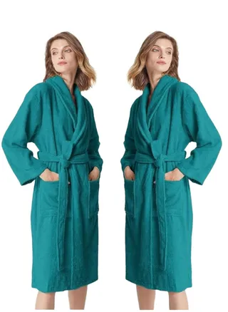 2 Pieces Peacock Green Colour Soft Terry  Bathrobe Medium Sizes 