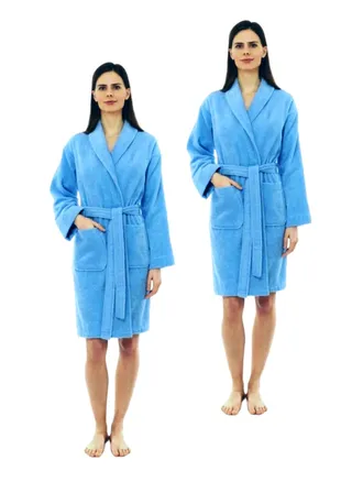 2 Pieces Light Blue Colour Soft Sleepwear Belted  Bathrobe XXXL Size With Pockets 