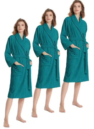 3 Pieces Peacock Green Colour Terry Weave Cotton  Bathrobe XXL Size 