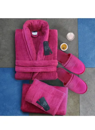 Rizaries Bathrobe - 100% Soft cotton - Dark Pink- 4 Pieces set 
