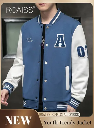 Men Baseball Jacket Spring Autumn Uniform Jackets Fashion Oversized Graphic Striped Trim Drop Shoulder Corduroy Varsity Jacket Preppy Striped Stand Collar Jacket 