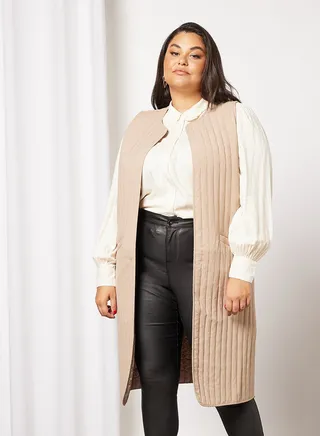 Plus Size Longline Vest Beige 