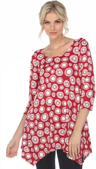 Printed Geometric Circle Tunic Top Red Large - White Mark