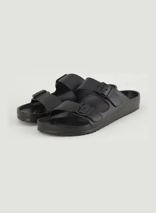 Casual Comfortable Buckle Detail Slip-On Arabic Sandals Black 
