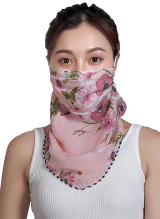 Floral Printed Ear Loop Neck Gaiter Pink/Green/White 