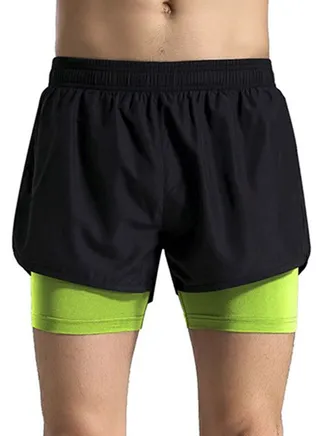 2-In-1 Quick Dry Running Shorts Black/Green 
