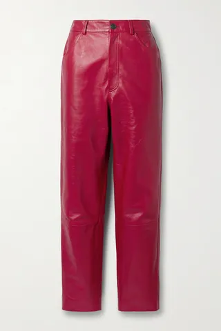 Oscar de la Renta - Cropped Leather Straight-leg Pants - Red