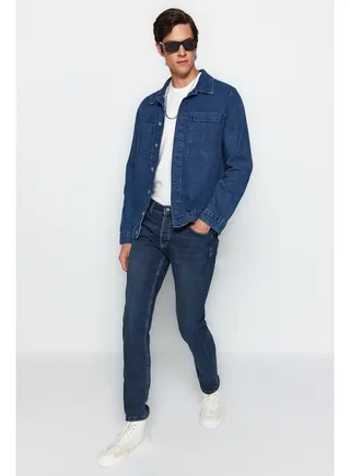 Navy Blue Men's Skinny Fit Jeans Jeans Trousers 