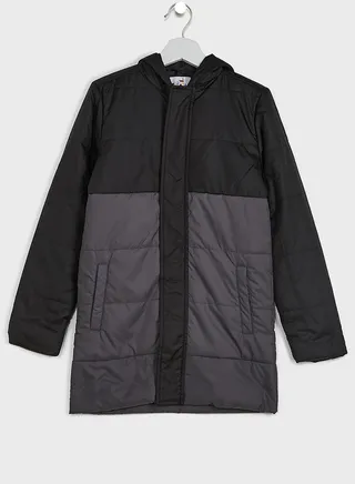 Boys Colorblock Hoodie Neck Long Jacket