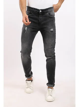 Front Wash With Scratches Casual Jeans Black 