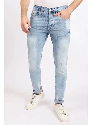 Cotton Slim Fit Scratched Jeans Blue 