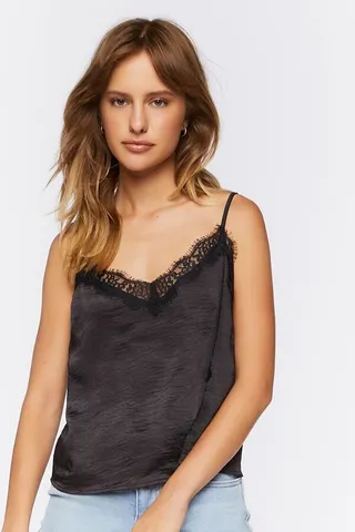 Satin Lace-Trim Cami