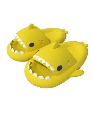 Shark Slippers Kids Shark Themed Cute Slipper Anti-Slip Novelty Open Toe Slides For Boy Girls (Yellow-25EU) 