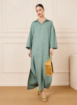 Textured Collared Jalabiya with Side Slit