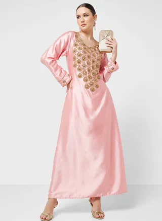 Embellished Crew Neck Jalabiya 