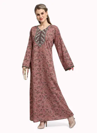 FRONT EMBROIDERY AND PRINTED STYLISH ARABIC KAFTAN JALABIYA DRESS 