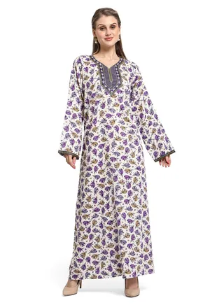 MULTICOLOUR FLORAL PRINTED WITH EMBROIDERED ELEGANT ARABIC KAFTAN JALABIYA DRESS 
