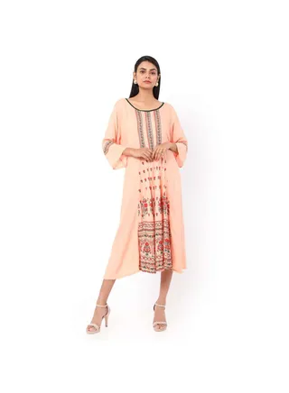 LONG FRILL SLEEVES SOFT PRINTED ELEGANT ARABIC JALABIYA KAFTAN DRESS 