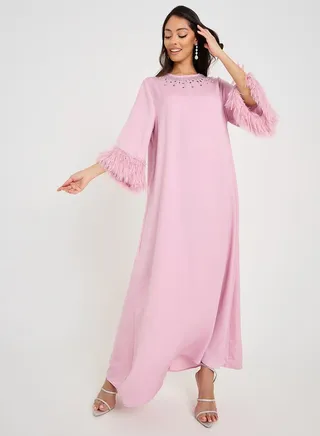 Embellished Fur Sleeve Detail Jalabiya 