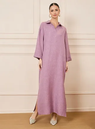 Melange Collared Jalabiya with Side Slit