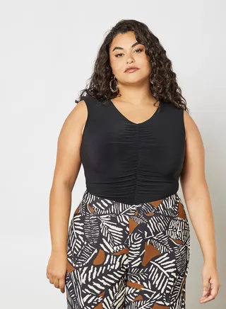 Plus Size Gathered Detail Bodysuit Black 