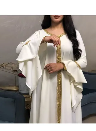 Best Gift Jalabiya Kaftan Dress For Women White Color 