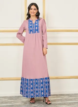 Geo Print Gathered Detail Jalabiya 