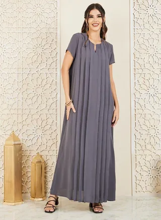 Box Pleats Short Sleeves A-Line Jalabiya 