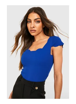 Jersey Crepe Scalloped Edge Bodysuit 