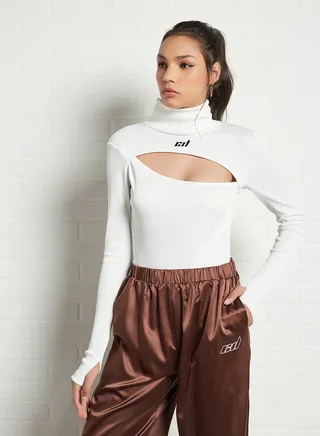 Turtle Neck Playsuit Off White 