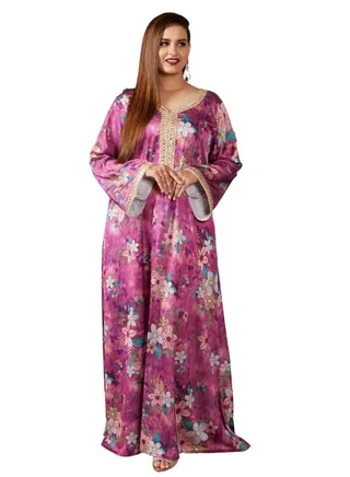 Malaysian Pink Crepe with Golden Border Jalabiya 