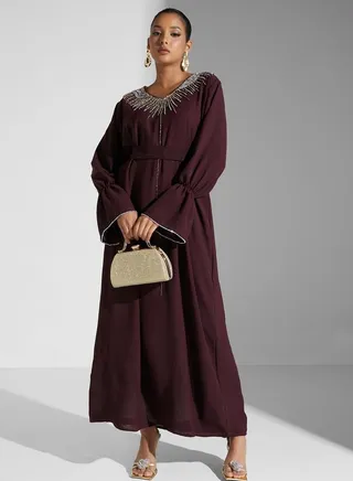 Embellished Belted Jalabiya 