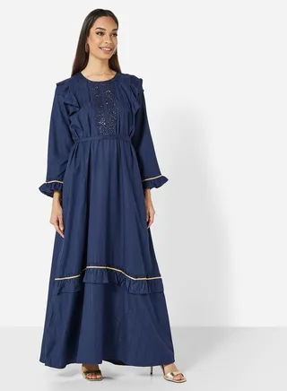 PURE VISCOSE RAYON FABRIC WITH GOLD COMPUTER EMBROIDERY ARABIC JALABIYA 